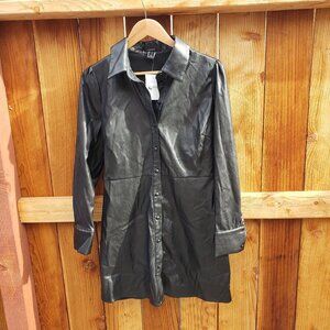 NWT Forever 21 Short Le Black Vegan Leather One Piece Dress Size L